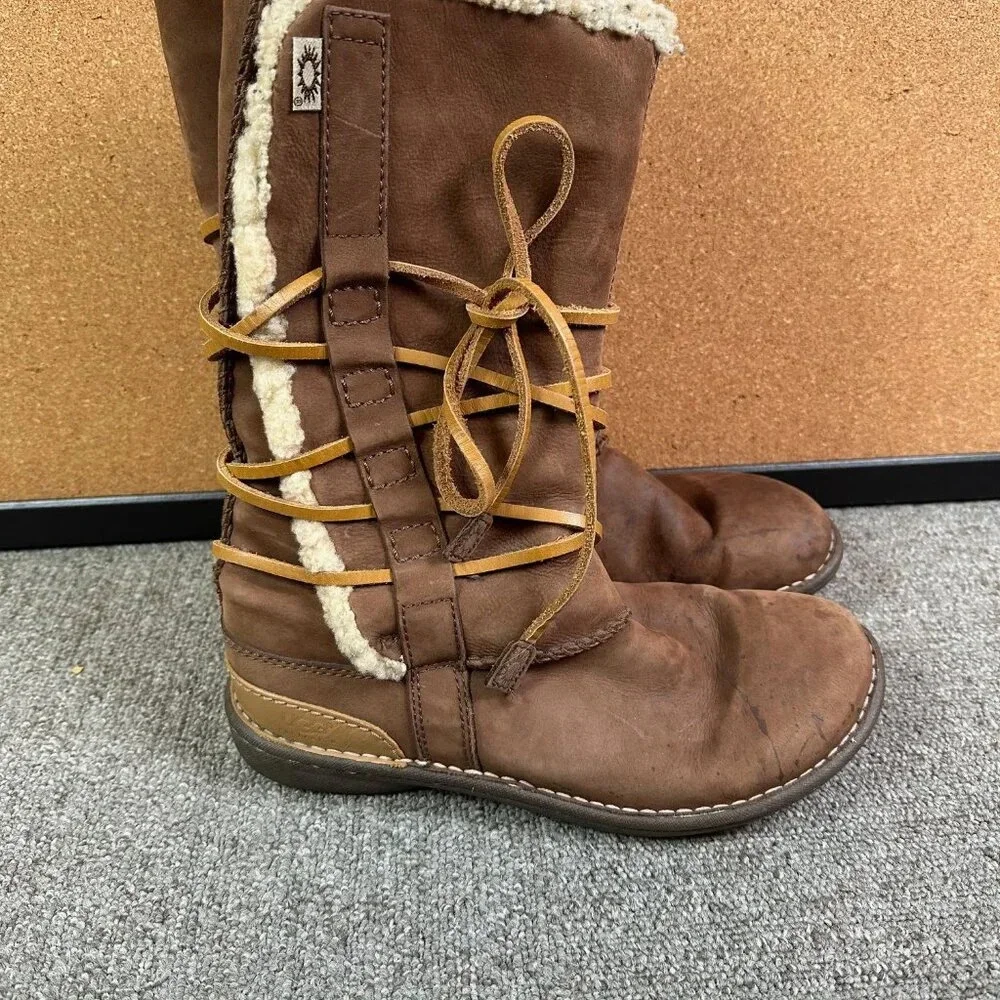 UGG Catalina Womens Size 8 Brown Leather Sheepskin Shearling Wrap Boots